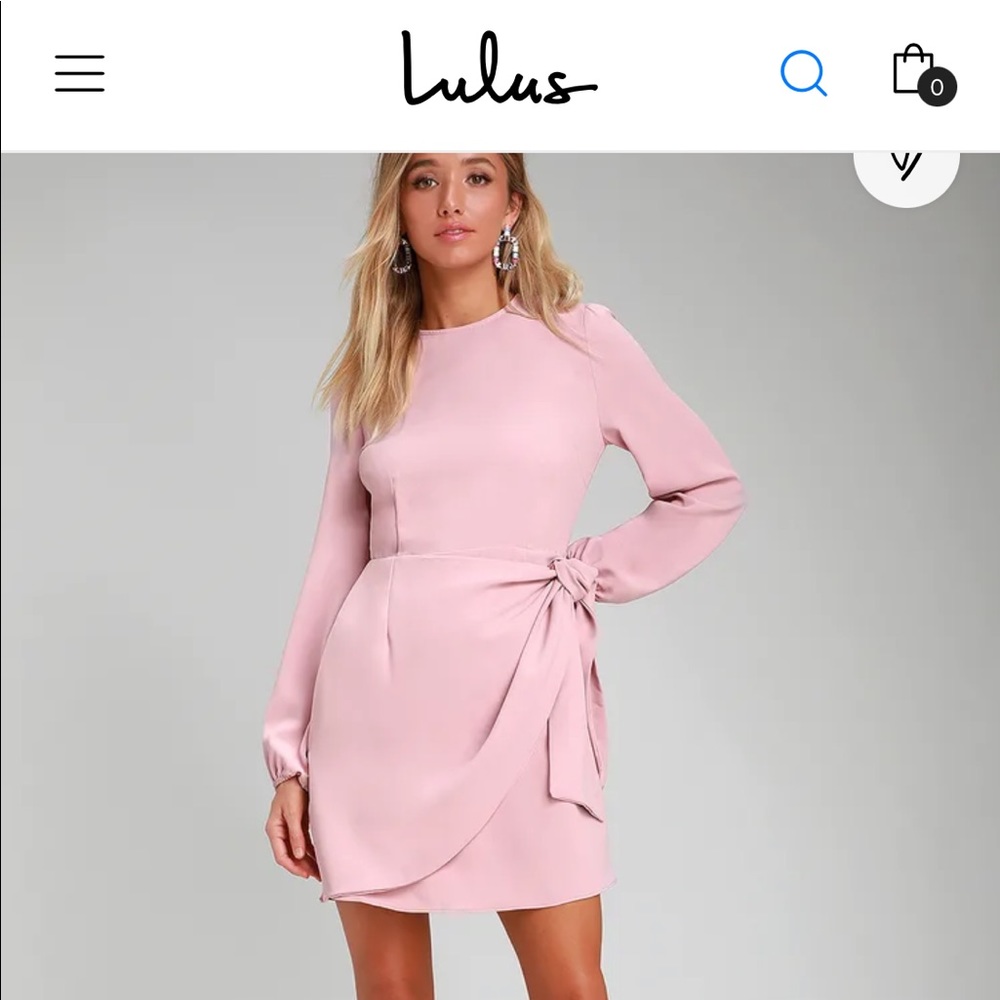 Lulu’s Rose Pink Long Sleeve Tie Skater Dress